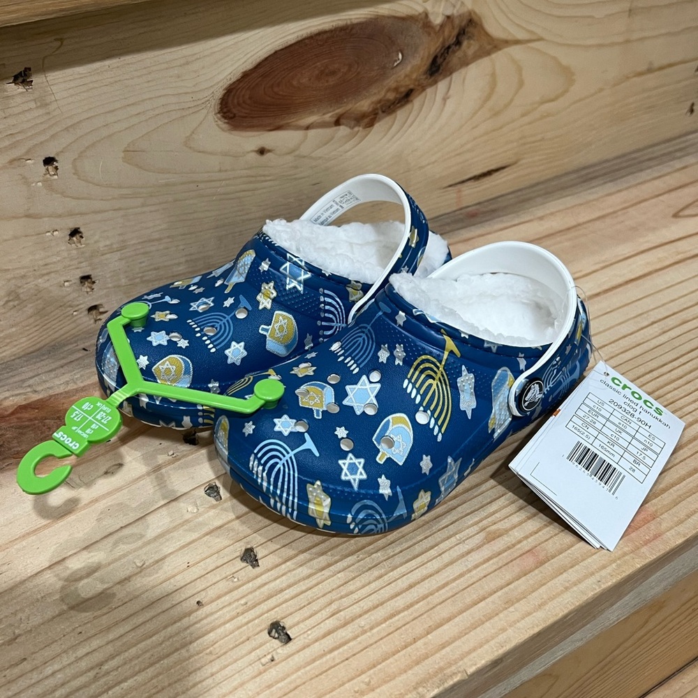 NWT Crocs Kids Classic Holiday Hanukkah Lined Clogs Toddler Kid Size 10